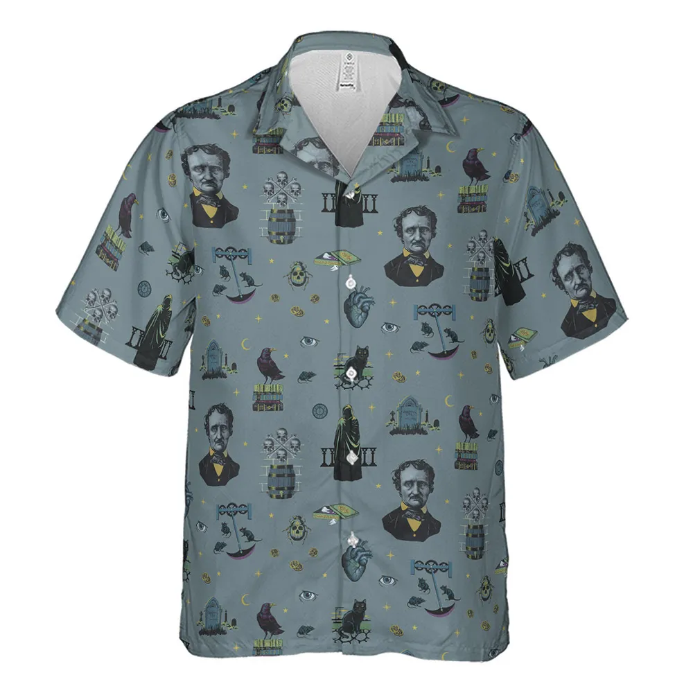 The Dark Themed Edgar Allan Poe Hawaiian Shirt - 2