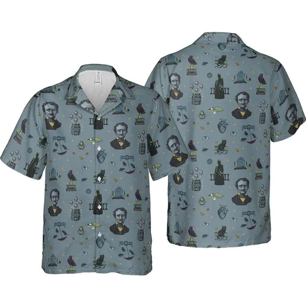 The Dark Themed Edgar Allan Poe Hawaiian Shirt - 4
