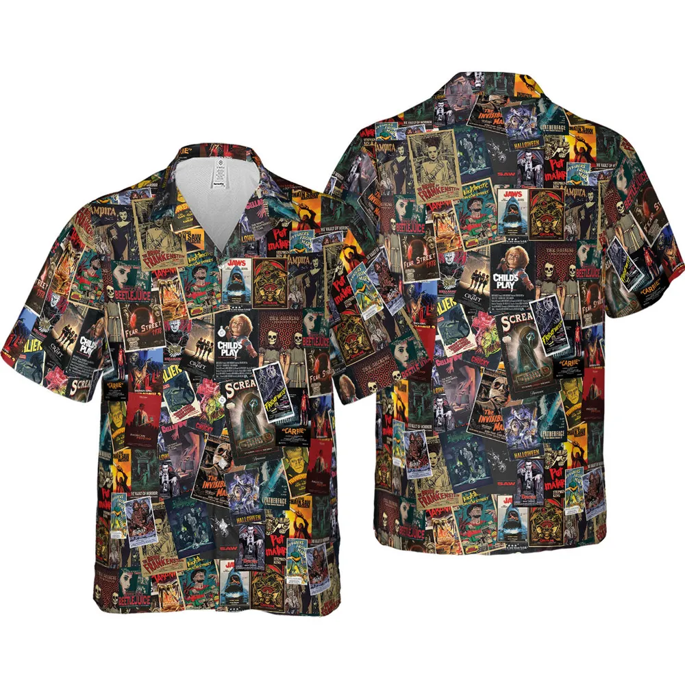 Vintage Horror Pattern Hawaiian Shirt - 4