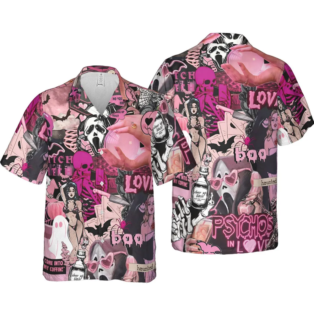 Pink Halloween Ghost Horror Hawaiian Shirt - 4