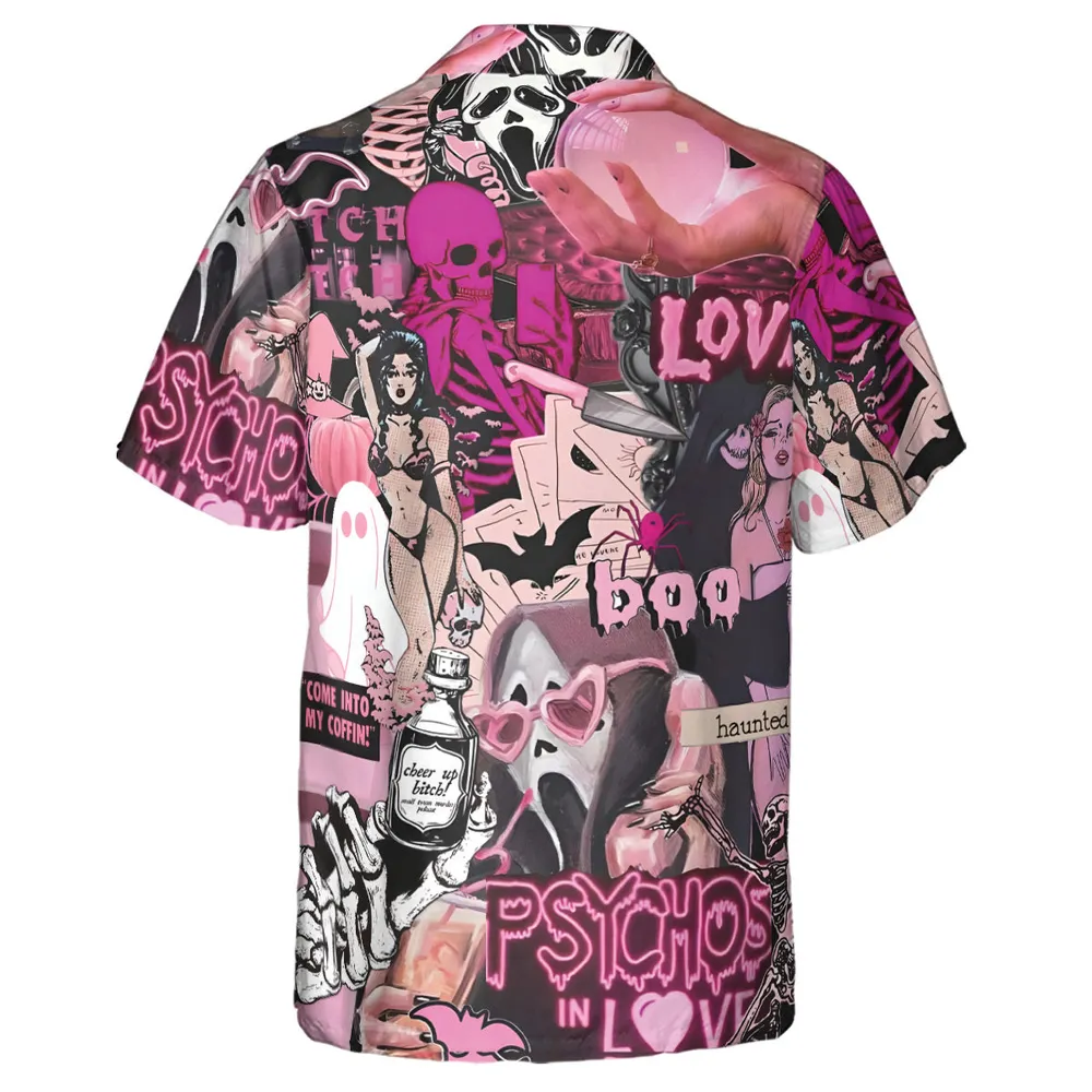 Pink Halloween Ghost Horror Hawaiian Shirt - 3