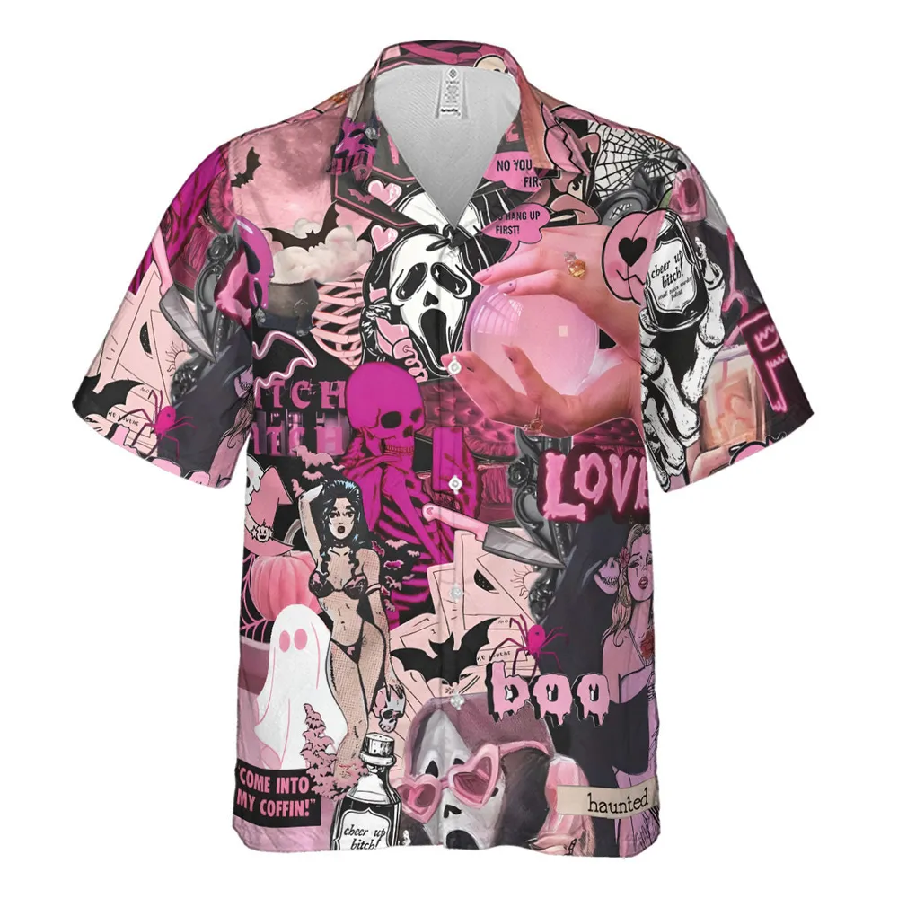 Pink Halloween Ghost Horror Hawaiian Shirt - 2