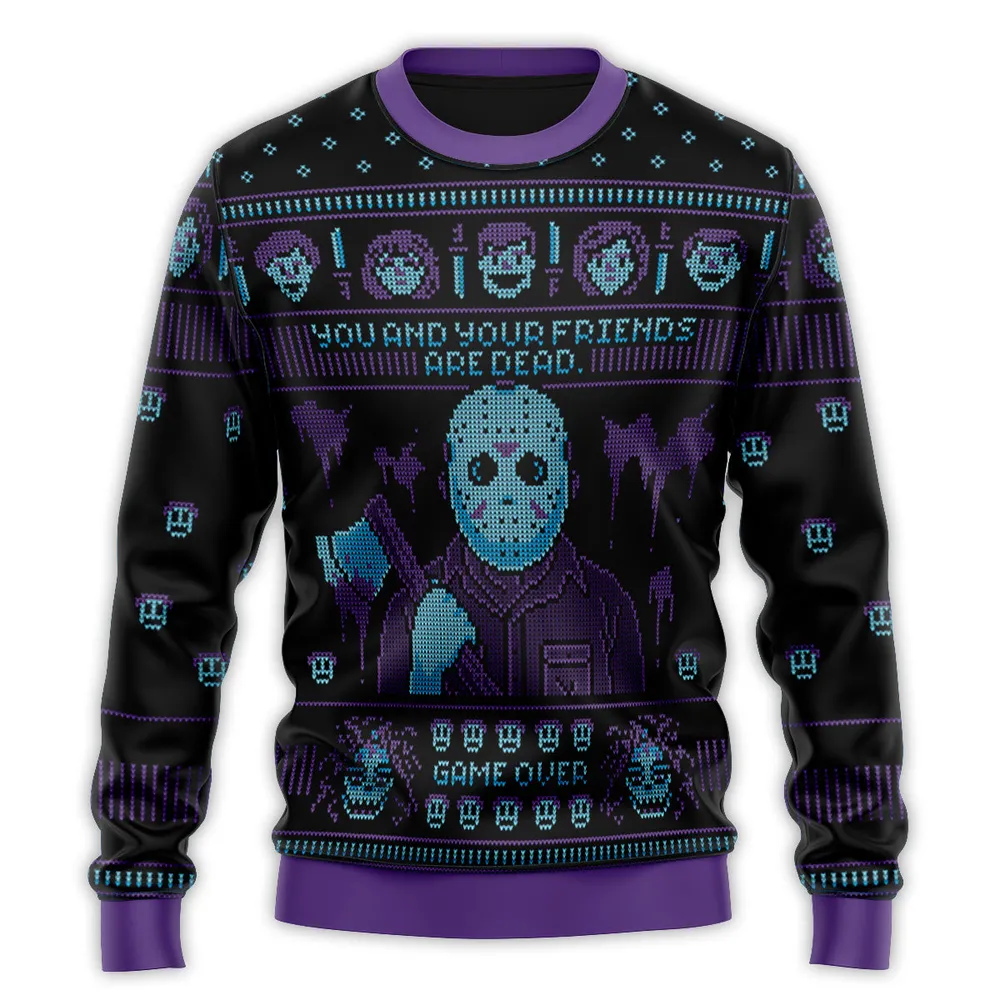 Game Over Friday The 13h Jason Voorhees Ugly Ugly Christmas Sweatshirt - 3