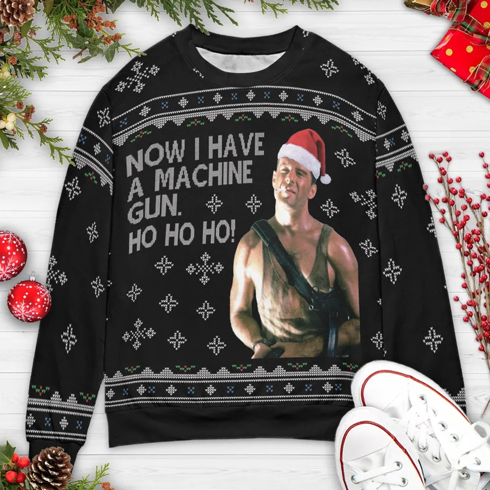 Machine Gun Die Hard Ugly Christmas Sweatshirt - 3
