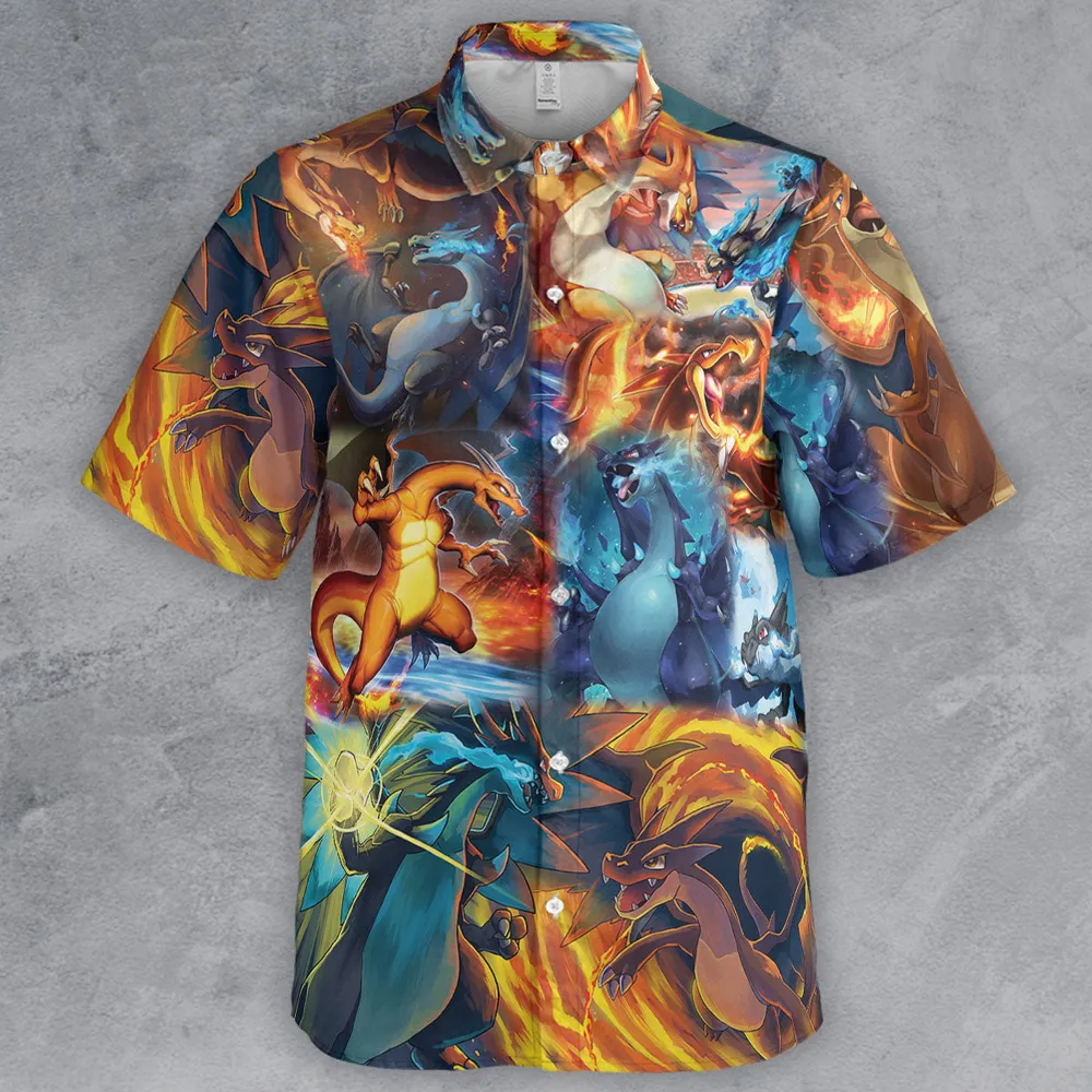 Charizard Ice Fire Dragon Combat Button Down Shirt - 2