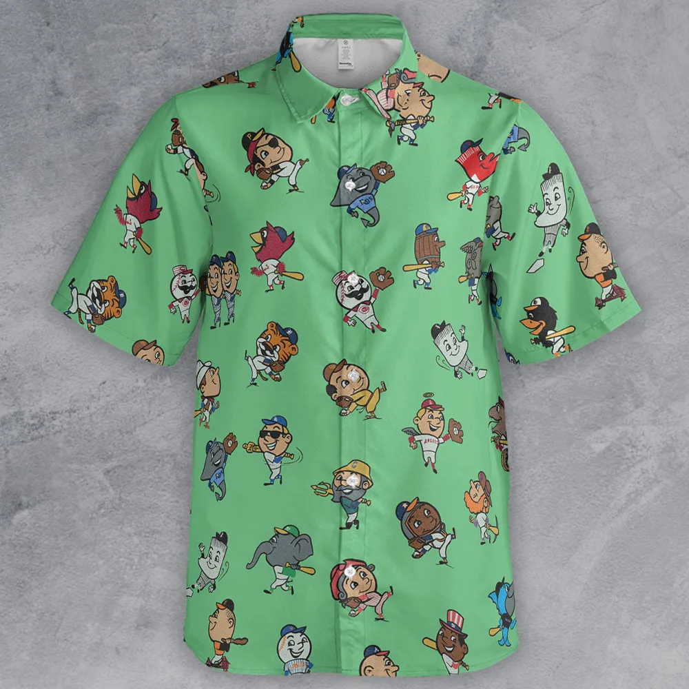 Baseball Mascot Pattern Button Down Shirt - 2