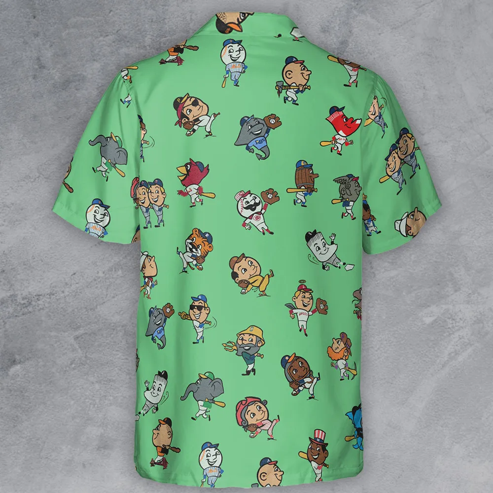 Baseball Mascot Pattern Button Down Shirt - 3