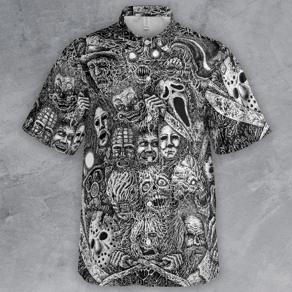 Horror Movie Assemblage Ghostface Xenomorph Pinhead Freddy Michael Myers Button Down Shirt - 2