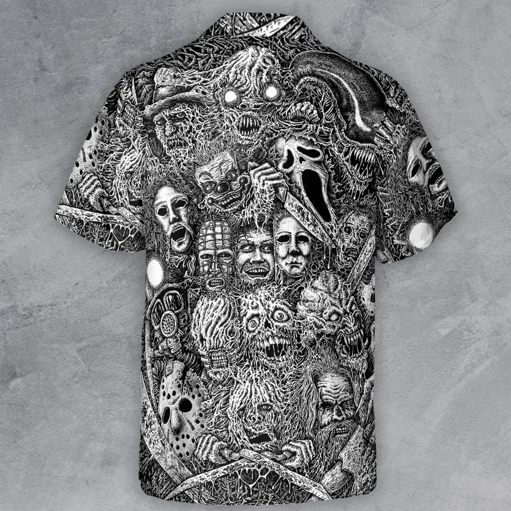 Horror Movie Assemblage Ghostface Xenomorph Pinhead Freddy Michael Myers Button Down Shirt - 3