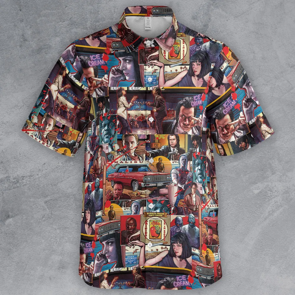 Retro Scenes Mia Wallace Vincent Vega Jules Winnfields Pulp Fiction Button Down Shirt - 2