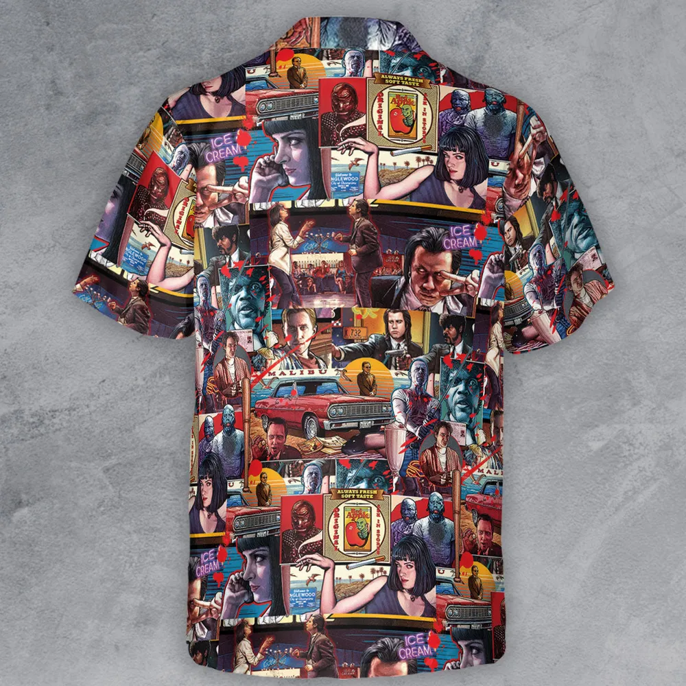 Retro Scenes Mia Wallace Vincent Vega Jules Winnfields Pulp Fiction Button Down Shirt - 3