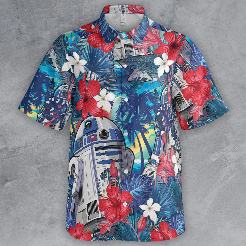Summer Vacation R2 D2 Tropical Button Down Shirt - 2