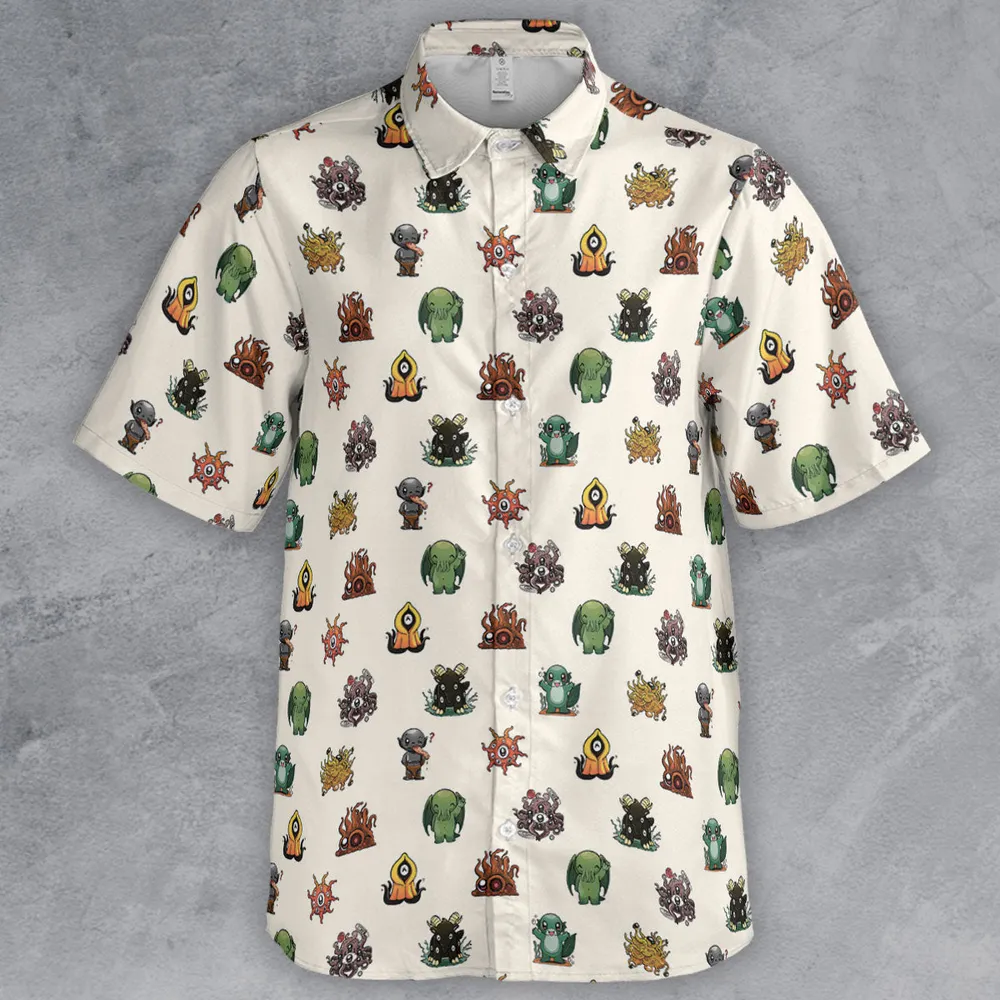 Lovecraft Demons Cute H.P. Lovecraft Monsters Pattern Button Down Shirt - 2