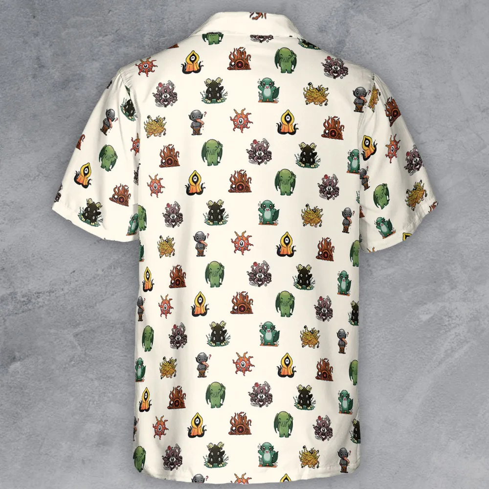 Lovecraft Demons Cute H.P. Lovecraft Monsters Pattern Button Down Shirt - 3
