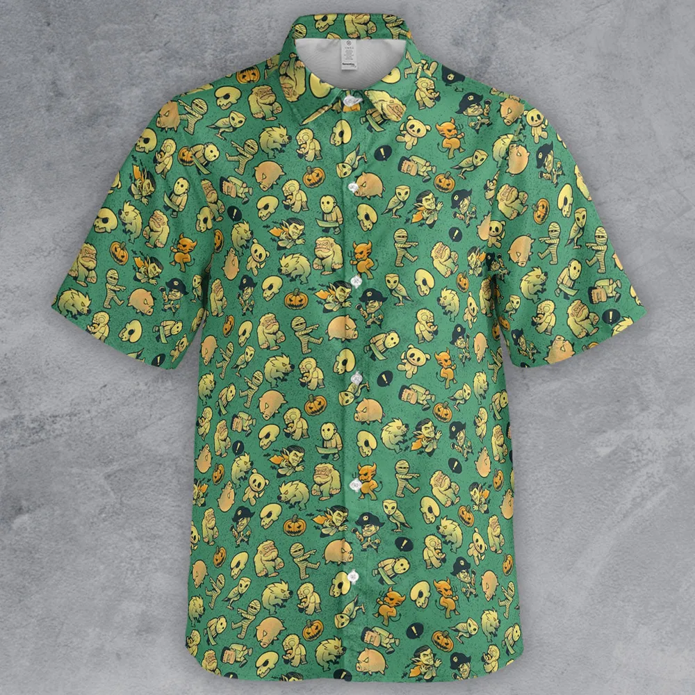 Terror Attack Cute Horror Characters Halloween Button Down Shirt - 2