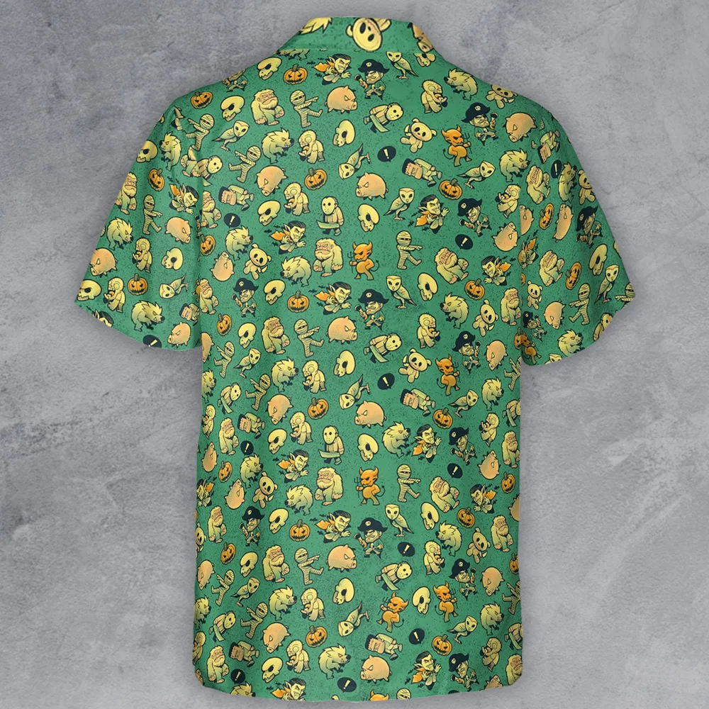 Terror Attack Cute Horror Characters Halloween Button Down Shirt - 3