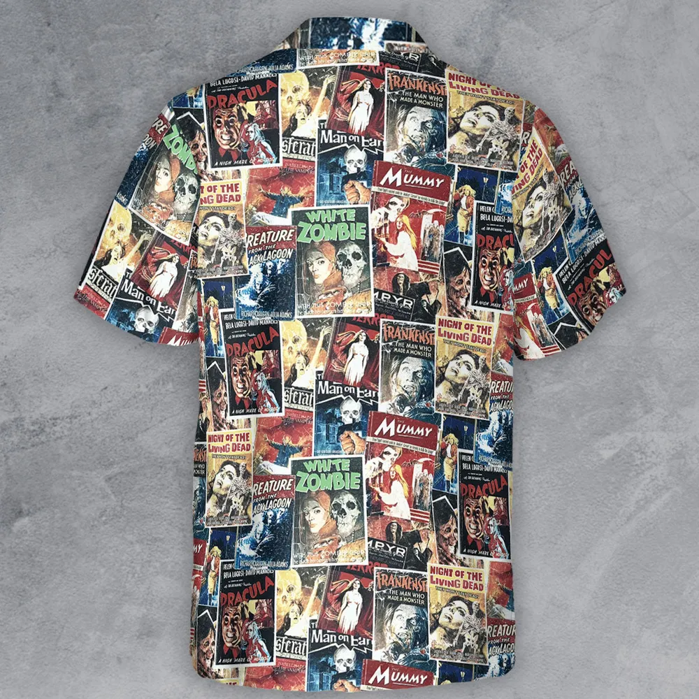 Pioneering '50s Classics Monster Hammer Horror Films Button Down Shirt - 3