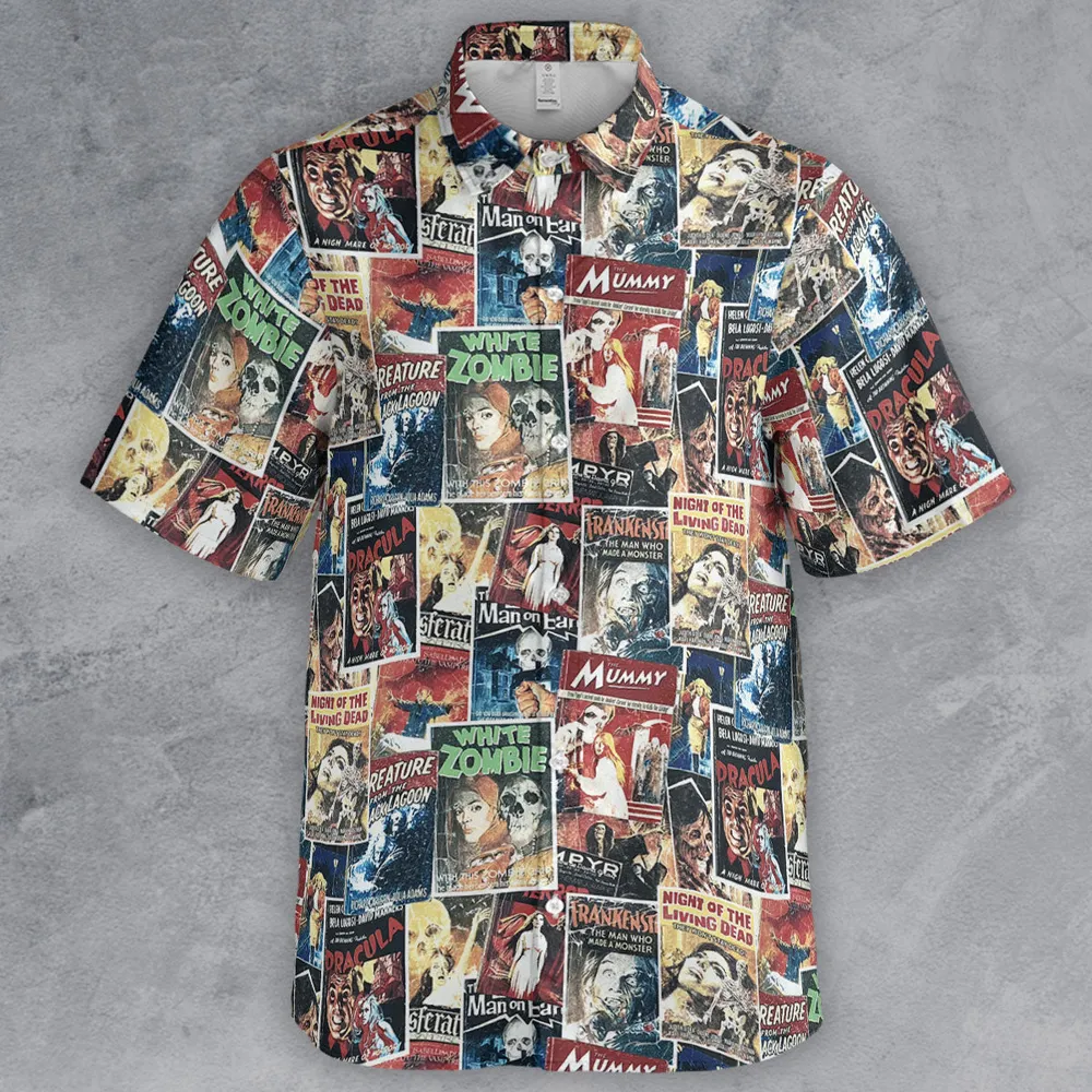 Pioneering '50s Classics Monster Hammer Horror Films Button Down Shirt - 2