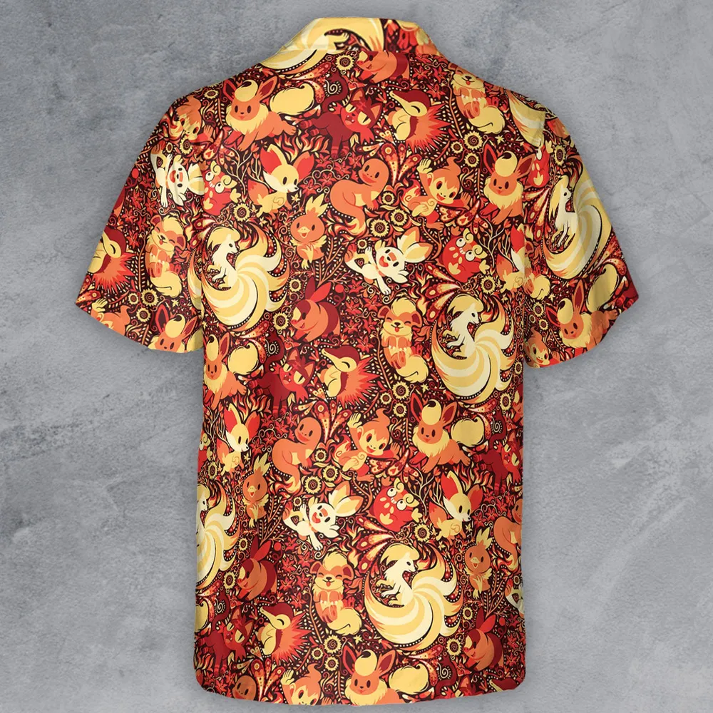Pokemon Fire Pattern Button Down Shirt - 3