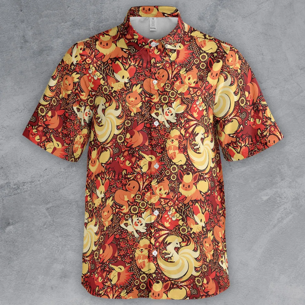 Pokemon Fire Pattern Button Down Shirt - 2