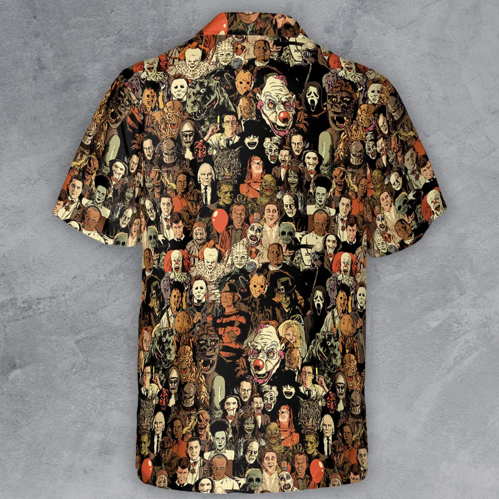 Horror Movie Characters Halloween Pattern Button Down Shirt - 3
