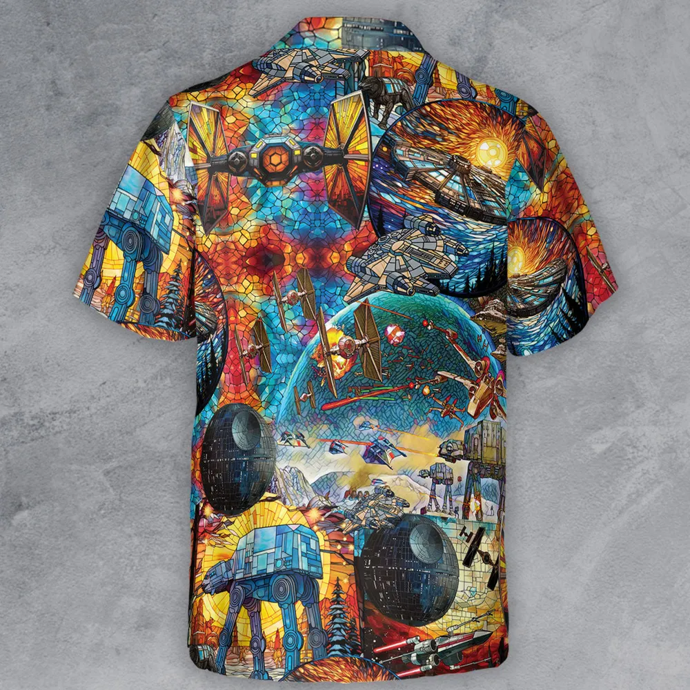 Spaceships Death Star Suncatcher Glass Button Down Shirt - 3