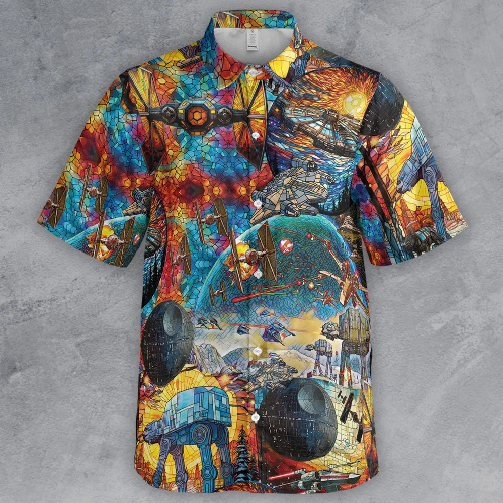 Spaceships Death Star Suncatcher Glass Button Down Shirt - 2