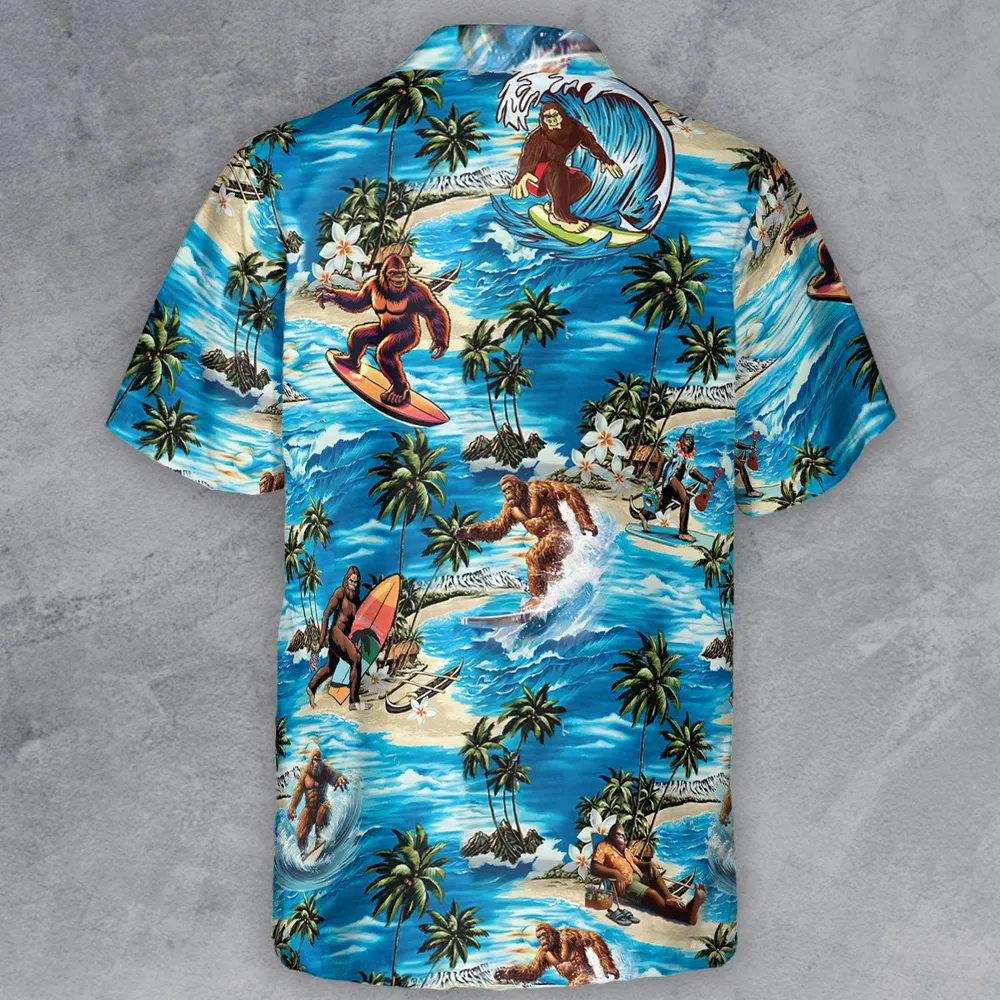 Bigfoot Surfing Summer Vibes Button Down Shirt - 3