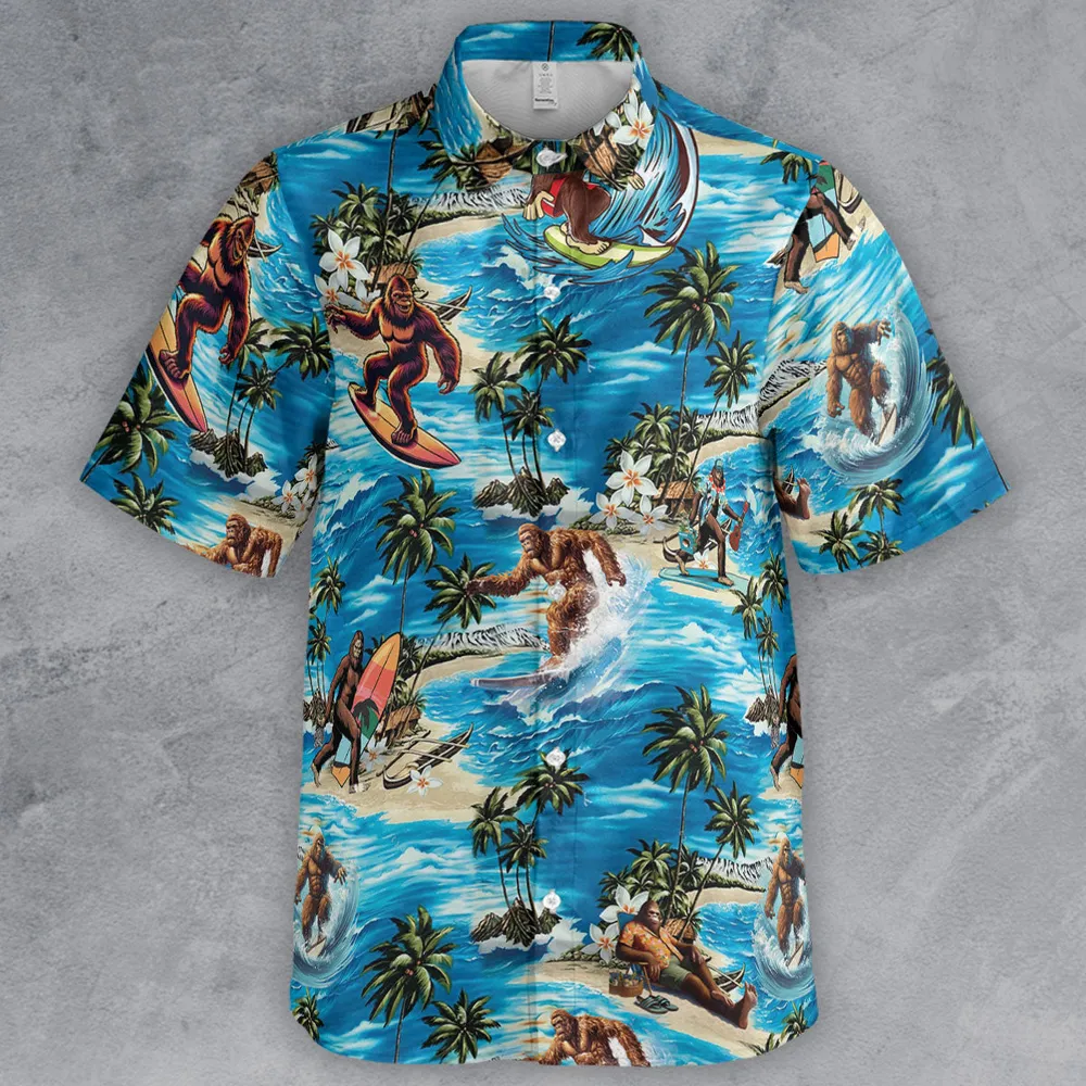 Bigfoot Surfing Summer Vibes Button Down Shirt - 2