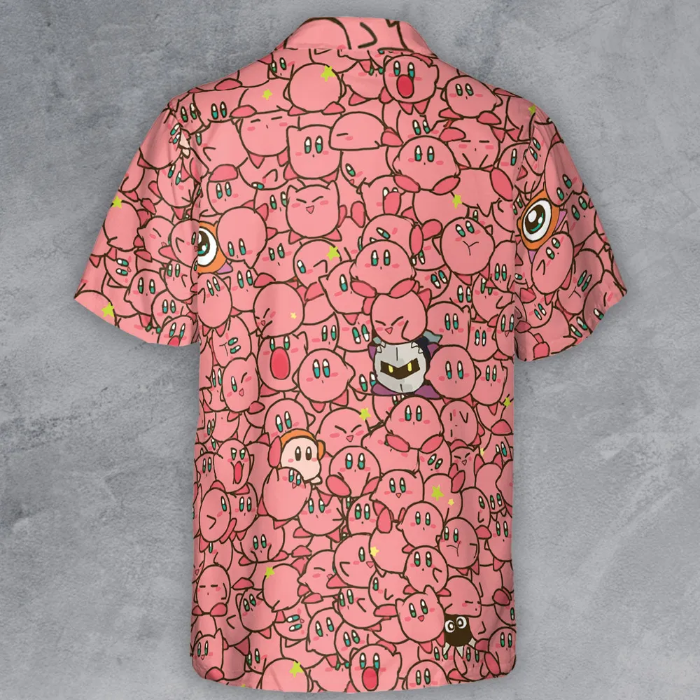 Cute Kirby Waddle Doo Bandana Waddle Dee Meta Knight Kirby's Characters Button Down Shirt - 3