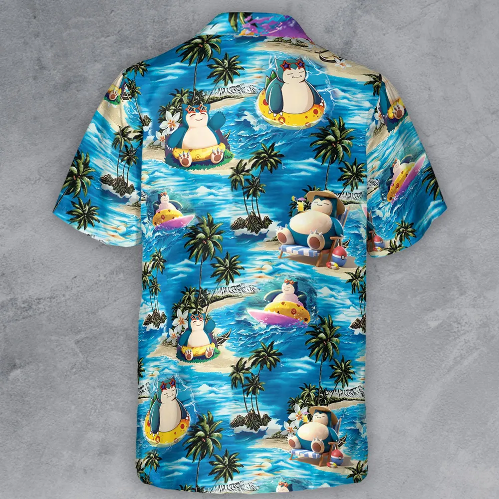 Snorlax Surfing Summer Vibes Button Down Shirt - 3
