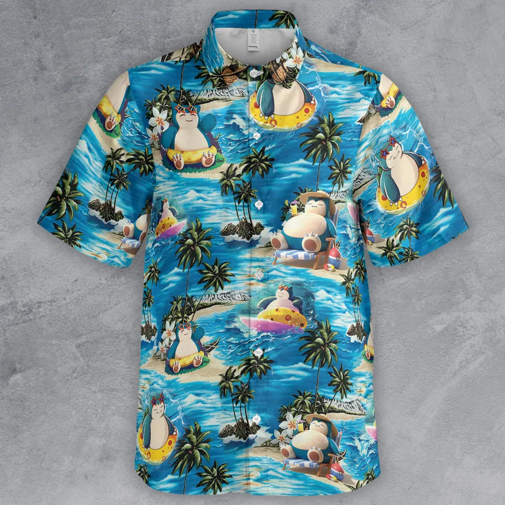 Snorlax Surfing Summer Vibes Button Down Shirt - 2