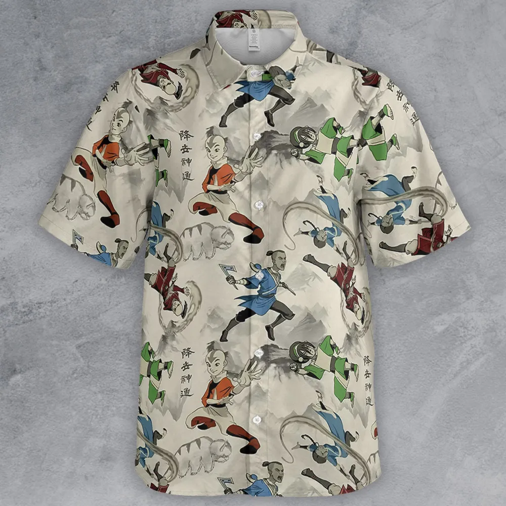 Aang Katara Toph Beifong Sokka Avatar The Last Airbender Button Down Shirt - 2