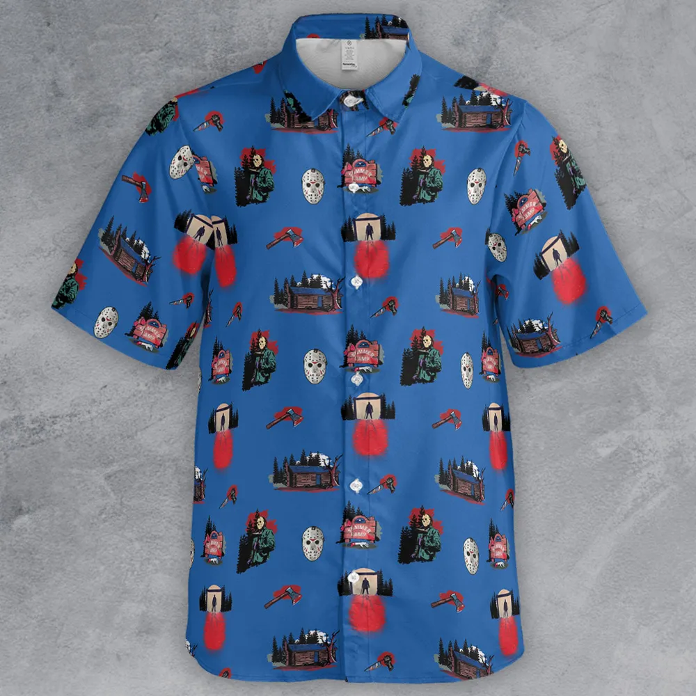 Jason Vorhees Camp Crystal Lake Halloween Button Down Shirt - 2