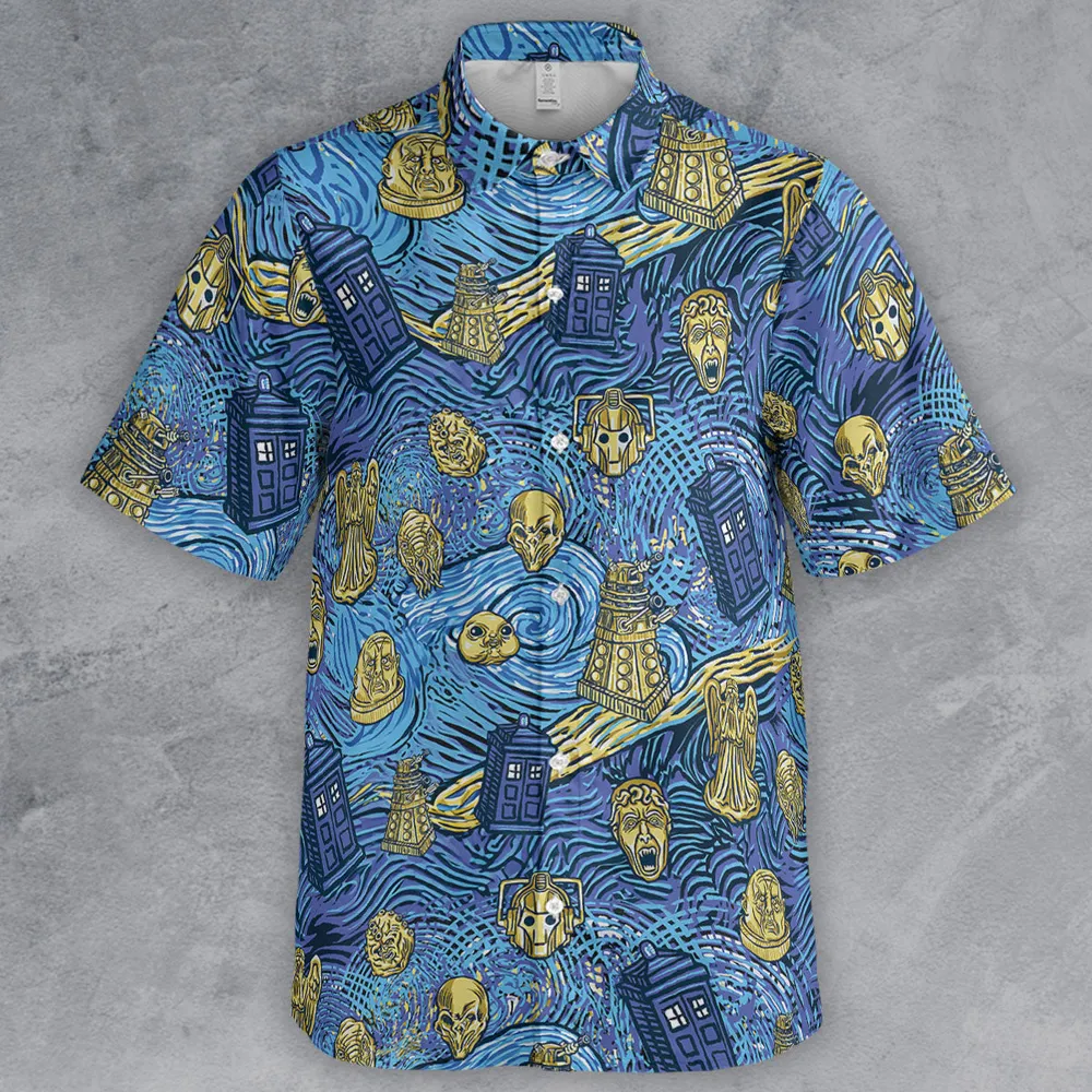 Starry Night Tardis Doctor Who Button Down Shirt - 2
