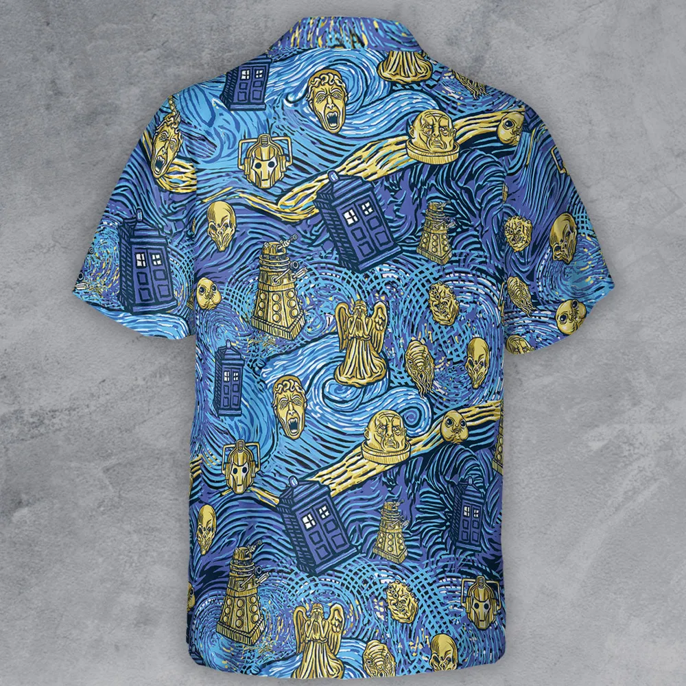 Starry Night Tardis Doctor Who Button Down Shirt - 3