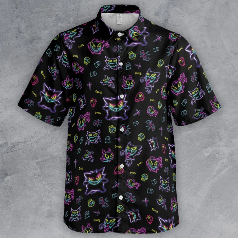 Neon Gastly Haunter Gengar Pokemon Button Down Shirt - 2