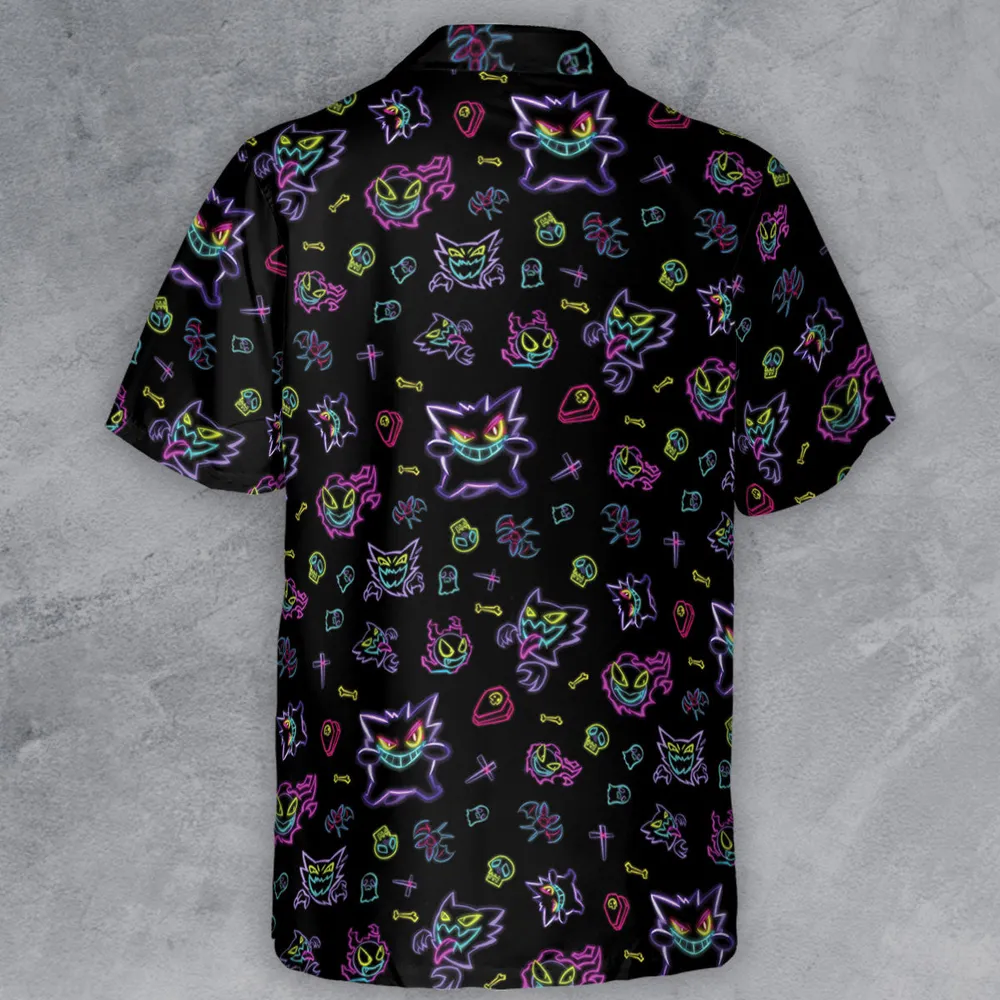 Neon Gastly Haunter Gengar Pokemon Button Down Shirt - 3
