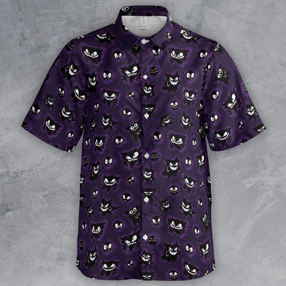 Gastly Haunter and Gengar Pokemon Pattern Button Down Shirt - 2