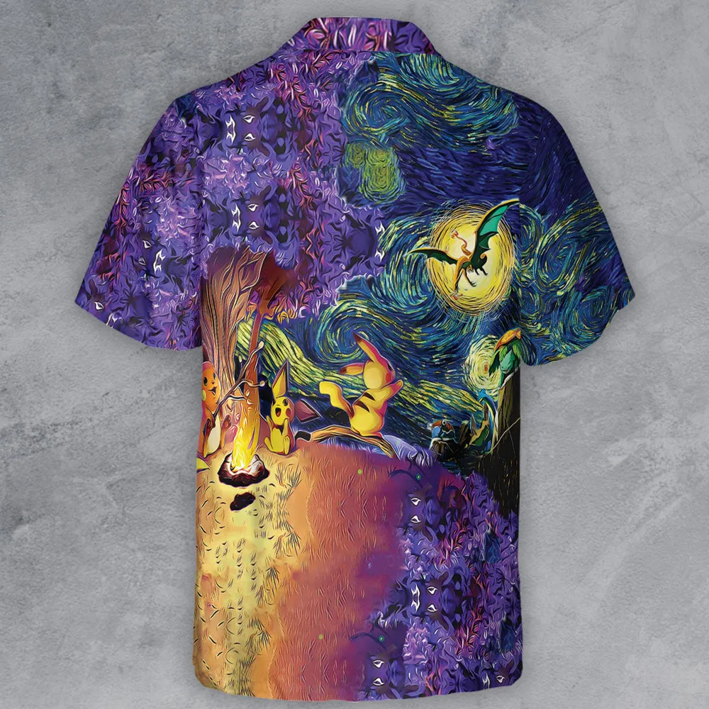 Pokemon Starry Night Campfire Button Down Shirt - 3