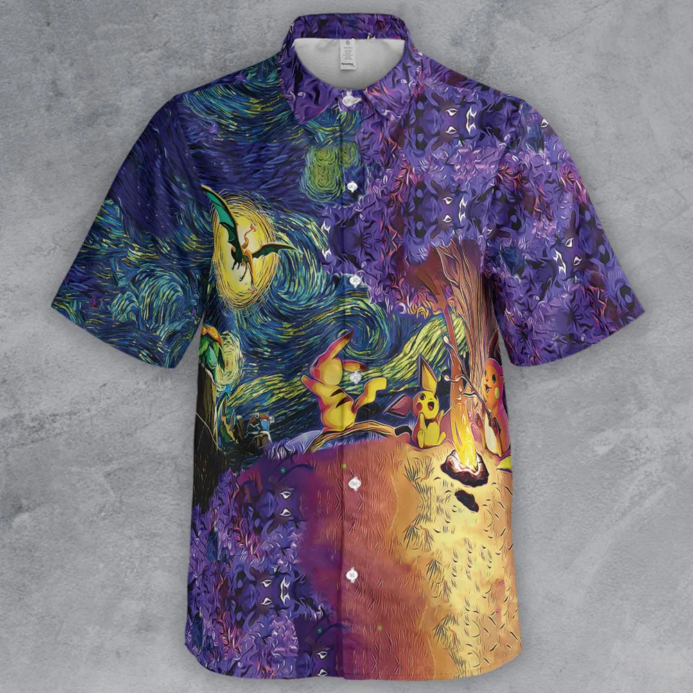 Pokemon Starry Night Campfire Button Down Shirt - 2
