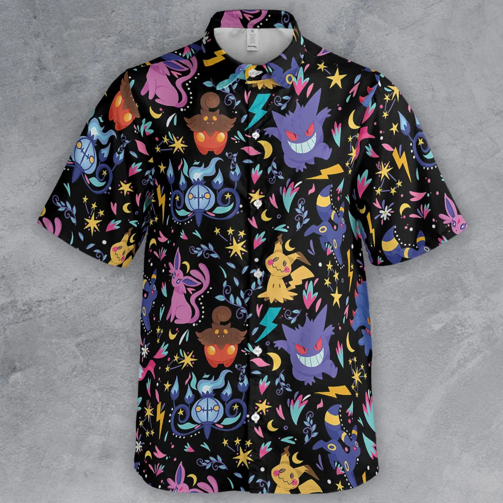 Ghost Buddies Cottagecore Pokemon Patterns Button Down Shirt - 2