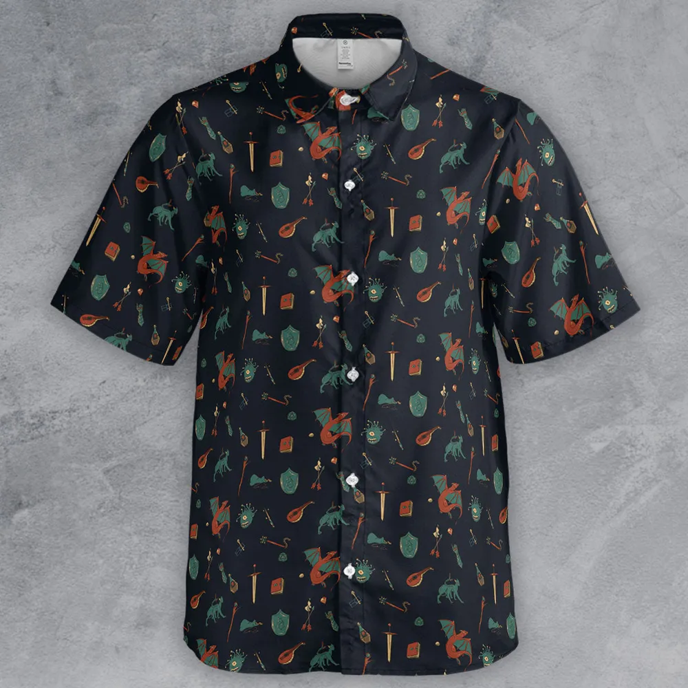 DnD Items and Monsters Pattern Button Down Shirt - 2