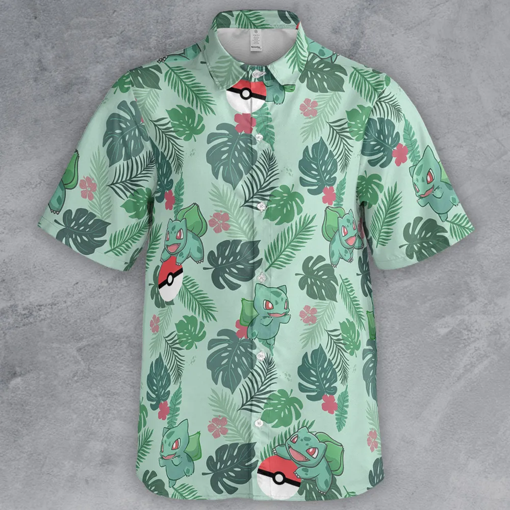 Bulbasaur Pokemon Pattern Button Down Shirt - 2