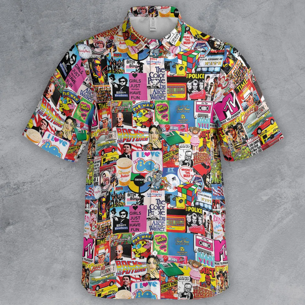I heart 80s Collage Mr. T Back To the Future Pac-man Button Down Shirt - 2