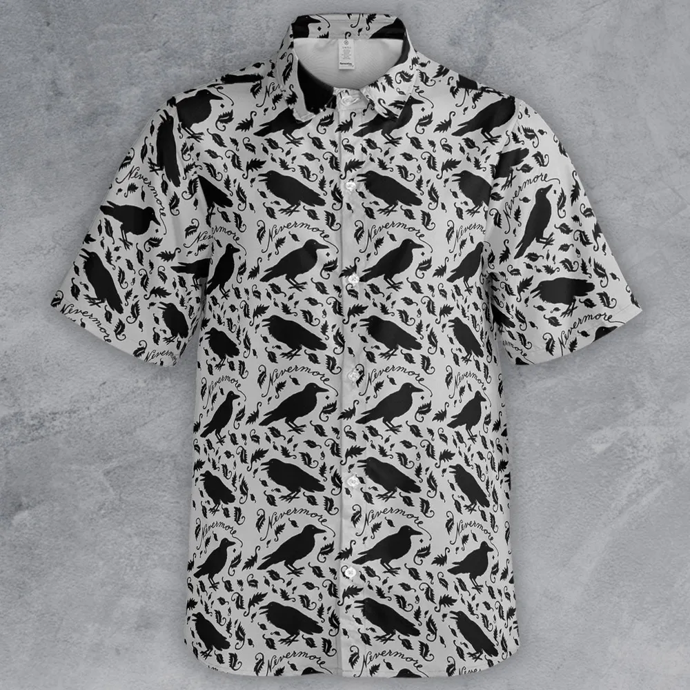 Nevermore The Raven Edgar Allan Poe Pattern Button Down Shirt - 2