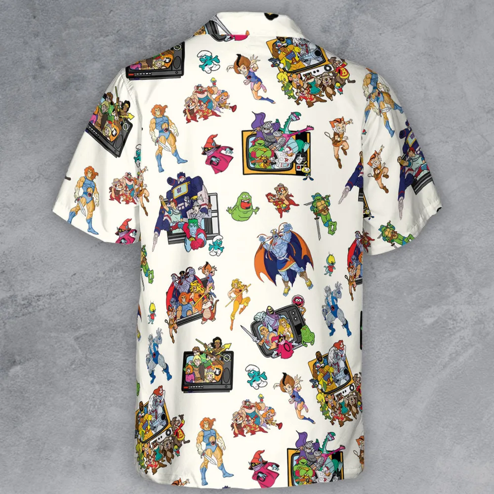 80s Famous Cartoon Characters Pattern Button Down Shirt - 3
