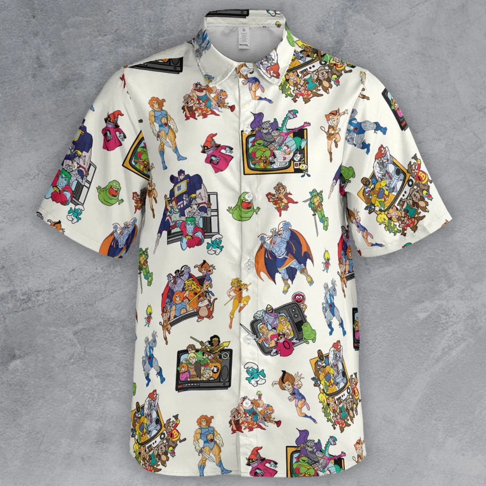 80s Famous Cartoon Characters Pattern Button Down Shirt - 2