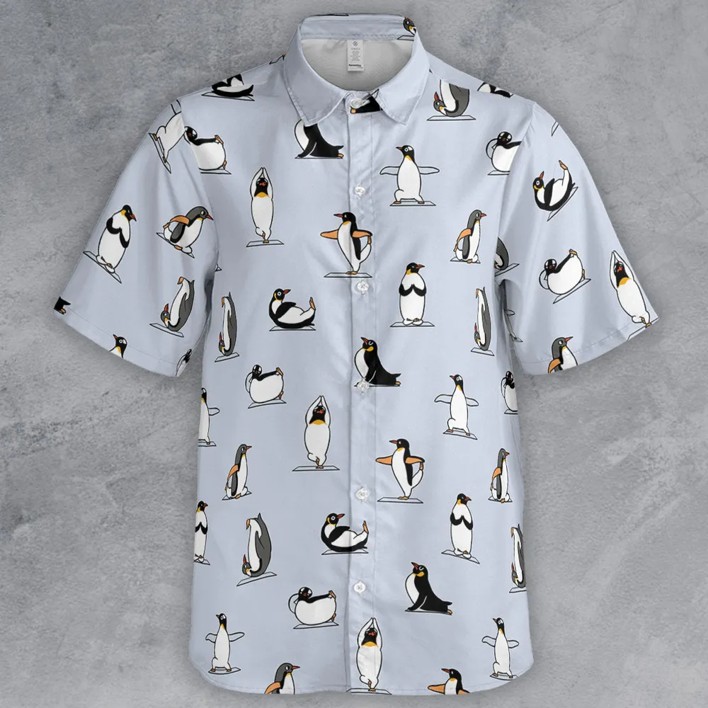 Penguin Yoga Pattern Button Down Shirt - 2