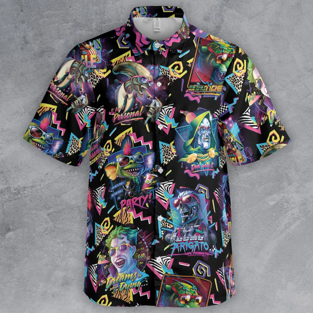Retro Horror Characters Halloween Button Down Shirt - 2